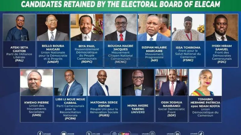 Cameroon validates 12 candidates for presidential election